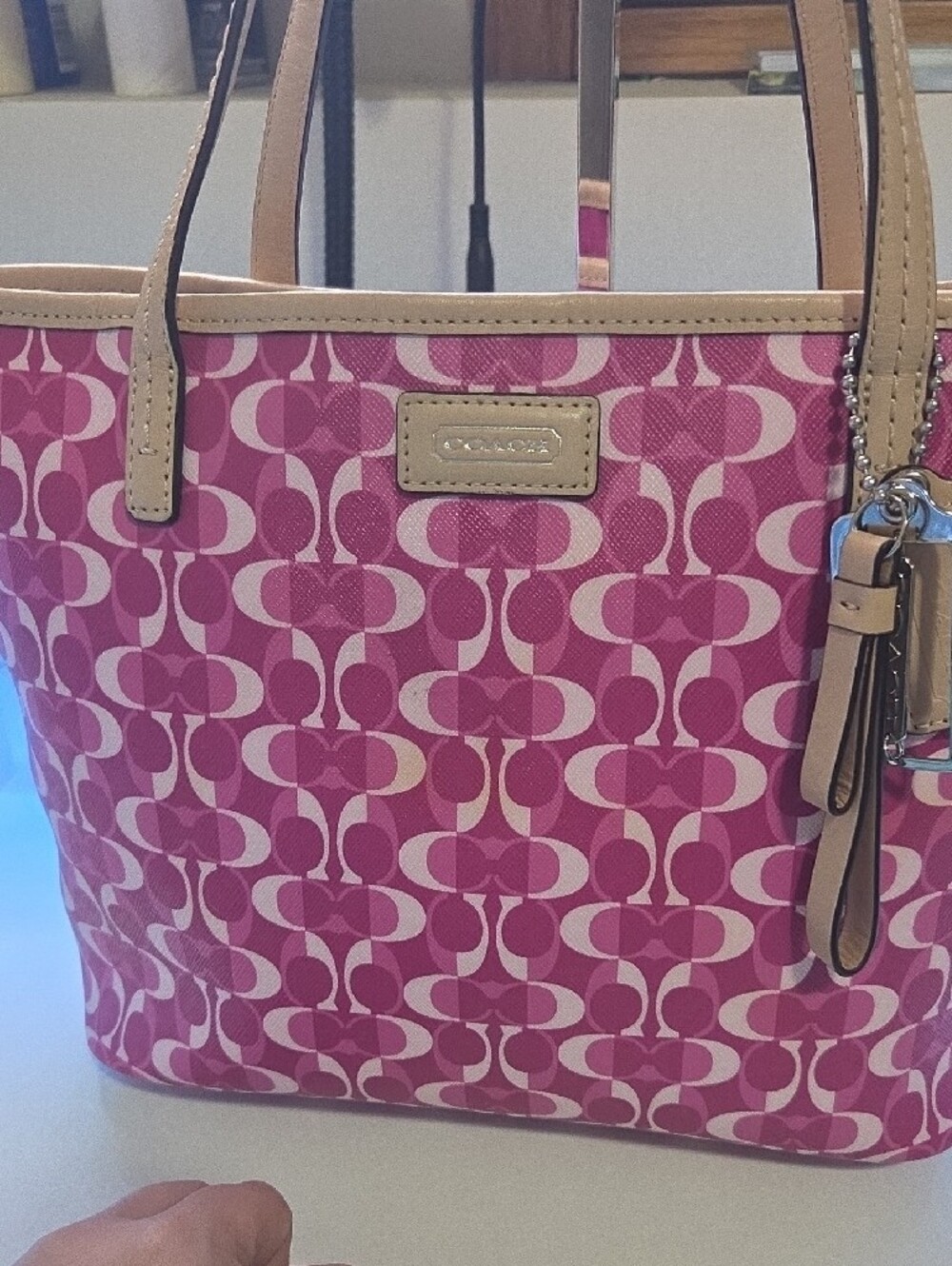 Coach Park Metro Dream C Pink Signature Canvas Tote with Tan Trim - Picture 3 of 13